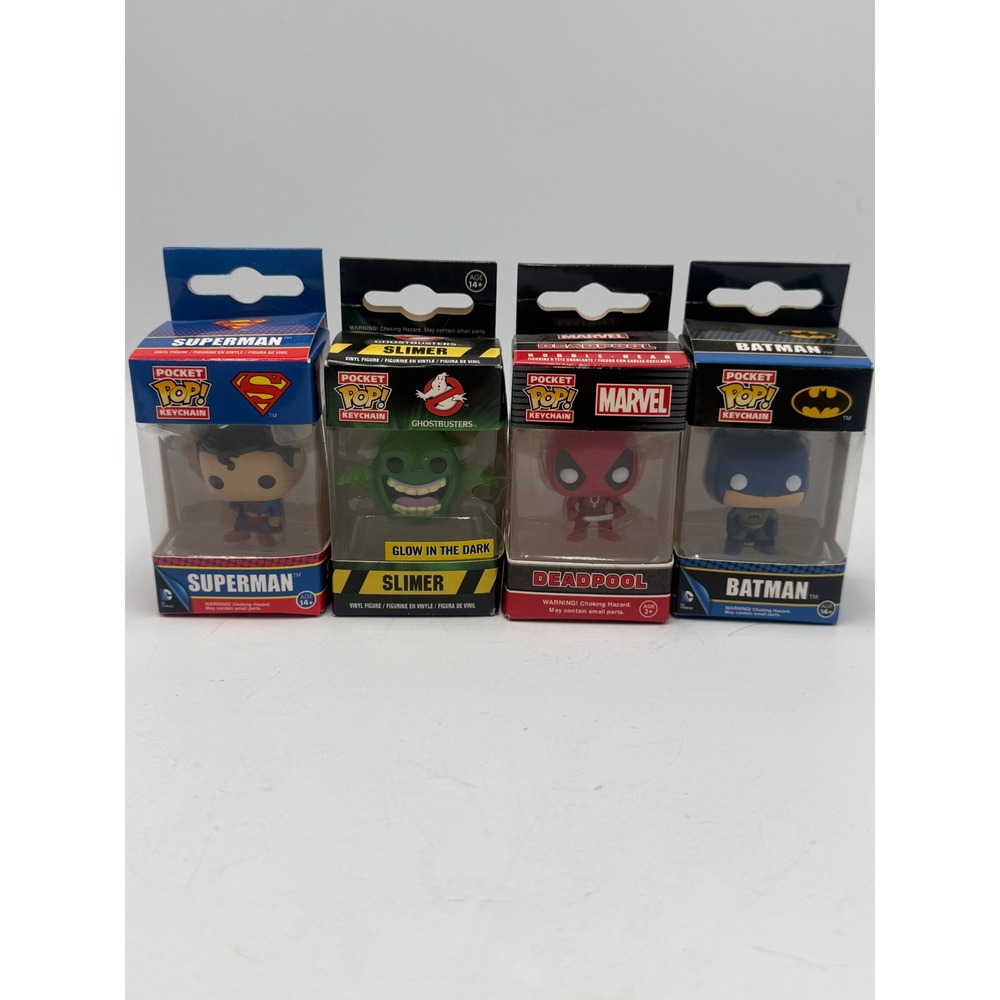 Funko Pocket Pop Keychain Lot Superman Batman Deadpool Glow Slimer 4 Pack